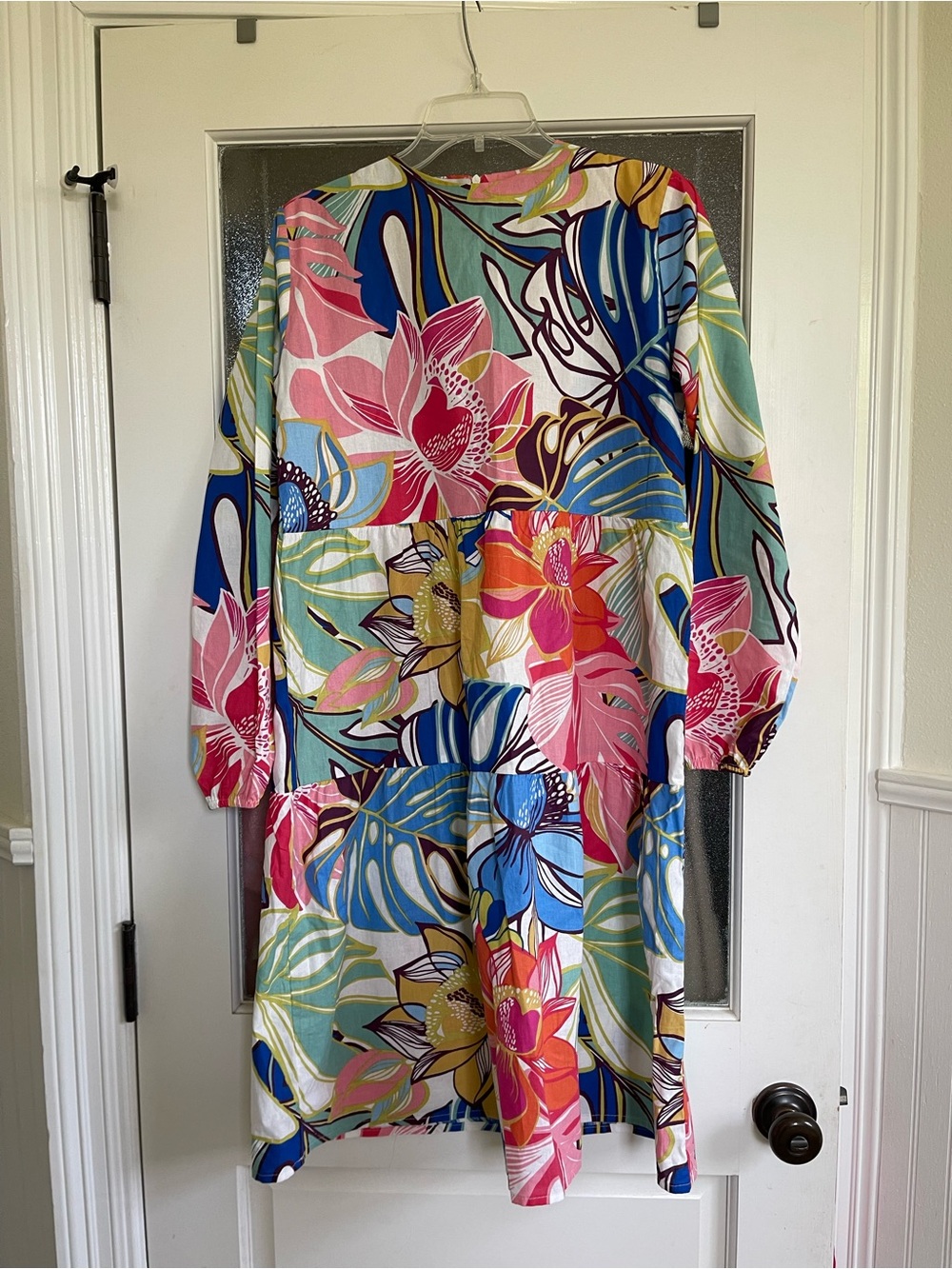 Size L Vibrant Tropical Floral Midi Dress - Multicolor